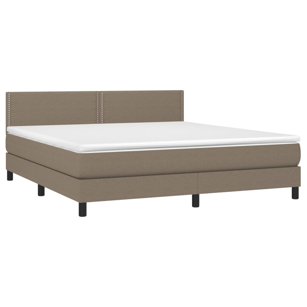 vidaXL Cama box spring colchón y luces LED tela gris taupe 180x200 cm