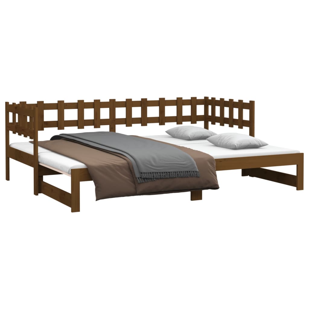 vidaXL Sofá cama extraíble madera de pino marrón miel 2x(80x200) cm