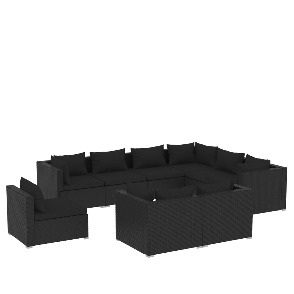 vidaXL Set de muebles de jardín 9 pzas y cojines ratán sintético negro