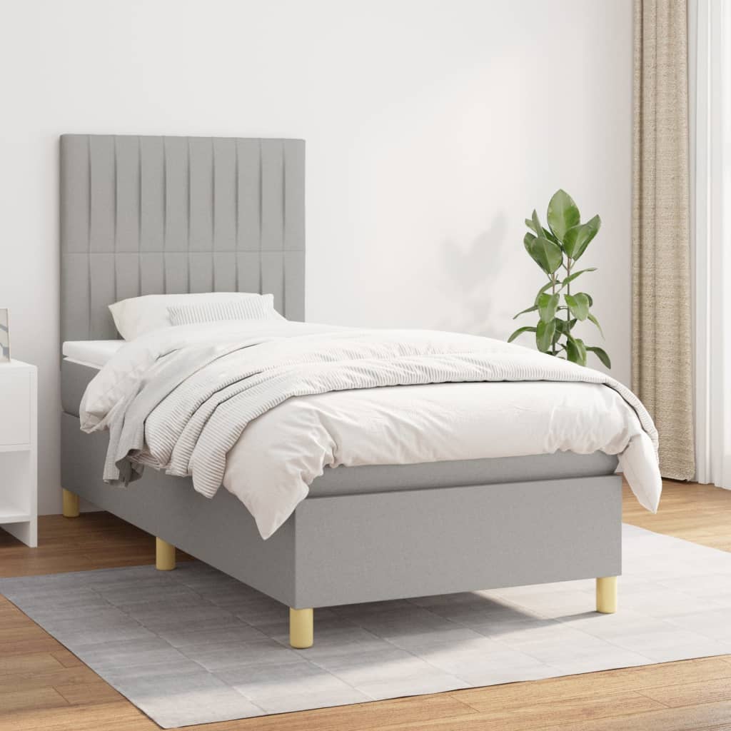 vidaXL Cama box spring con colchón tela gris claro 90x200 cm