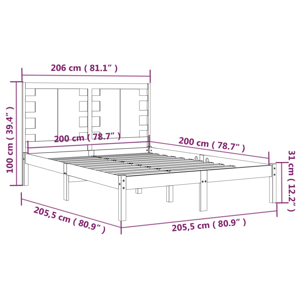 vidaXL Estructura de cama de madera maciza de pino negra 200x200 cm