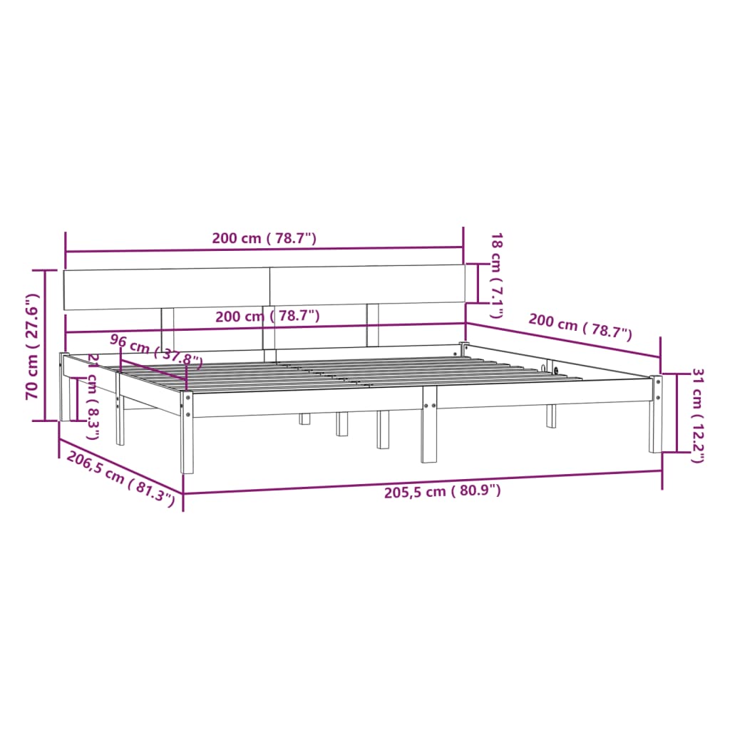 vidaXL Estructura de cama sin colchón madera maciza 200x200 cm