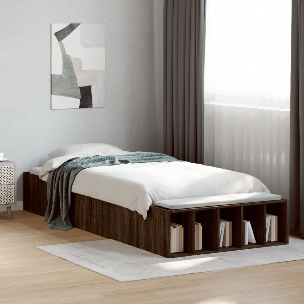 vidaXL Estructura de cama madera de ingeniería marrón roble 100x200 cm