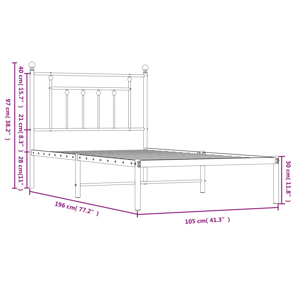 vidaXL Estructura cama sin colchón con cabecero metal negro 100x190 cm