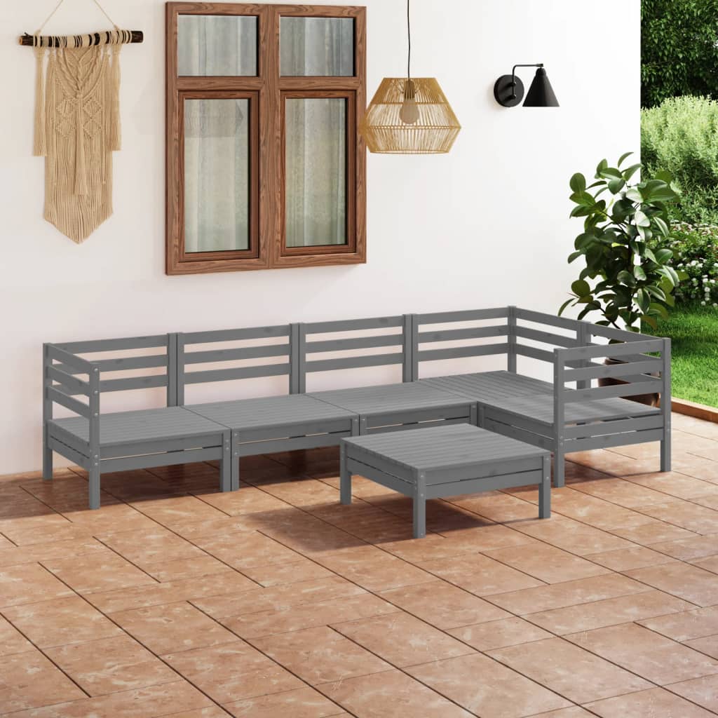 vidaXL Juego de muebles de jardín 6 piezas madera maciza de pino gris