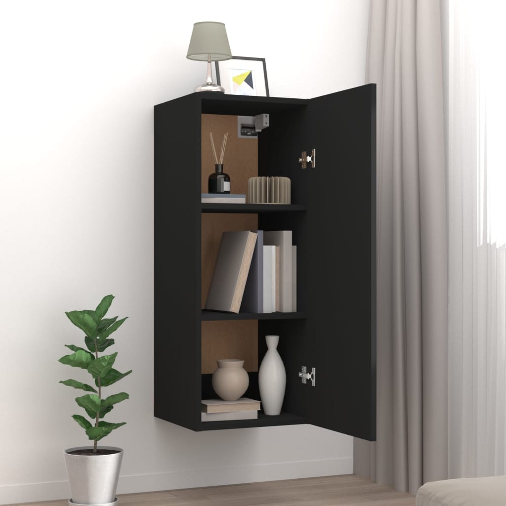 vidaXL Armario de pared madera de ingeniería negro 34,5x34x90 cm