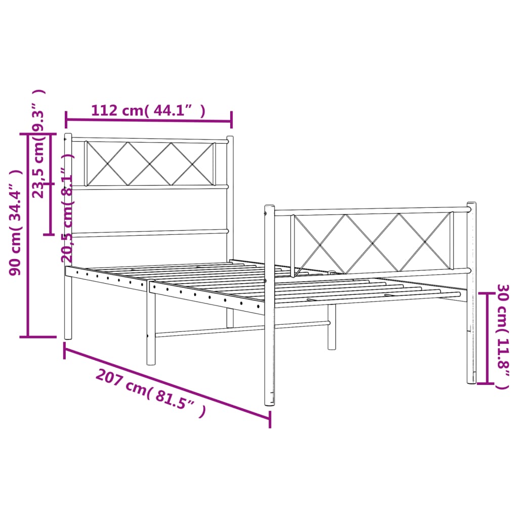 vidaXL Estructura cama sin colchón con estribo metal blanco 107x203 cm