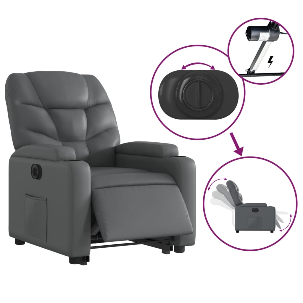 vidaXL Sillón reclinable elevable eléctrico de cuero sintético gris