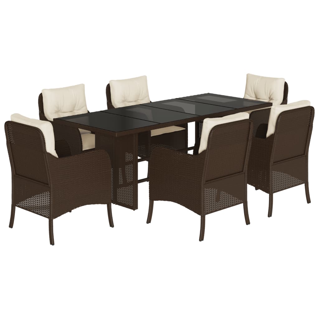 vidaXL Set comedor de jardín 7 pzas con cojines ratán sintético marrón