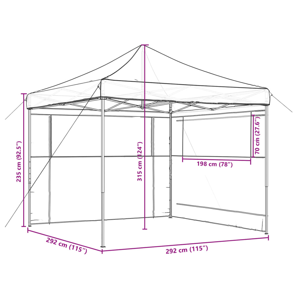 vidaXL Tienda de fiesta plegable Pop-Up con 2 paredes laterales negra