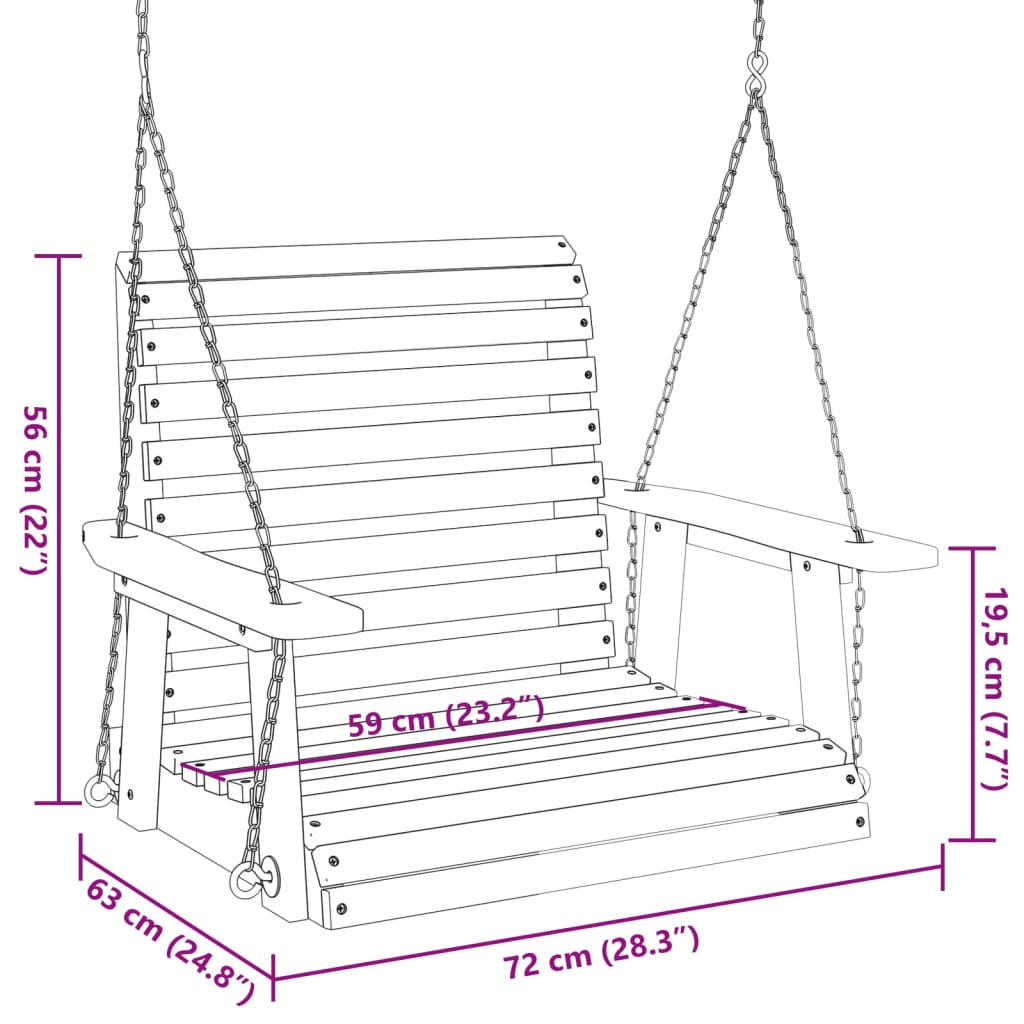 vidaXL Silla columpio jardín con cadenas de metal madera abeto marrón