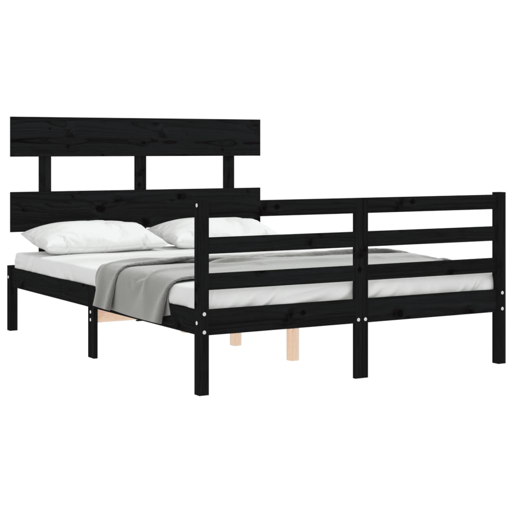 vidaXL Estructura de cama con cabecero madera maciza negro 120x200 cm