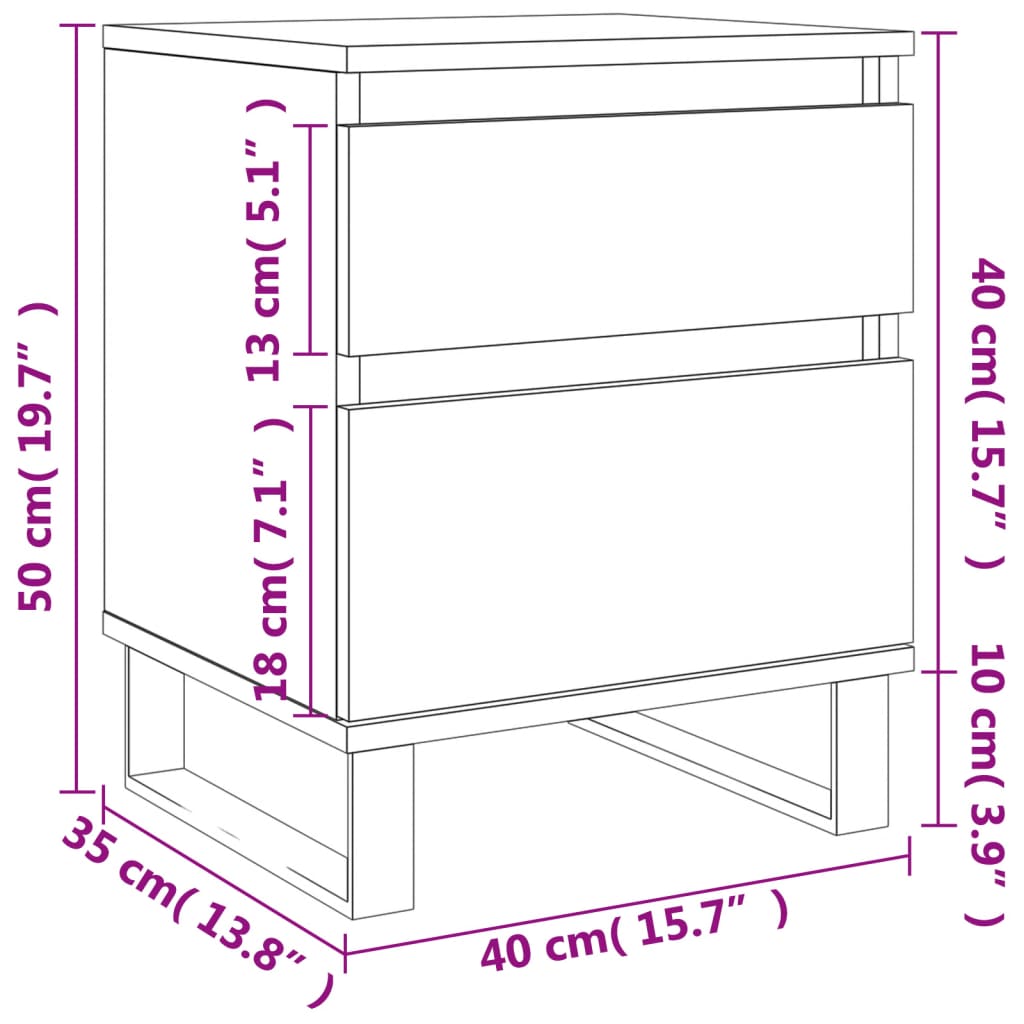 vidaXL Mesita de noche 2 uds madera ingeniería gris Sonoma 40x35x50 cm