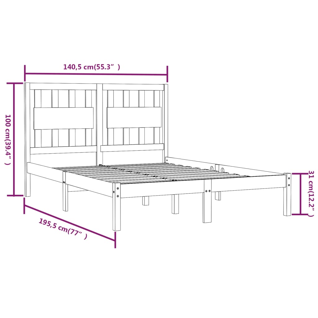 vidaXL Estructura de cama madera maciza de pino negro 135x190 cm