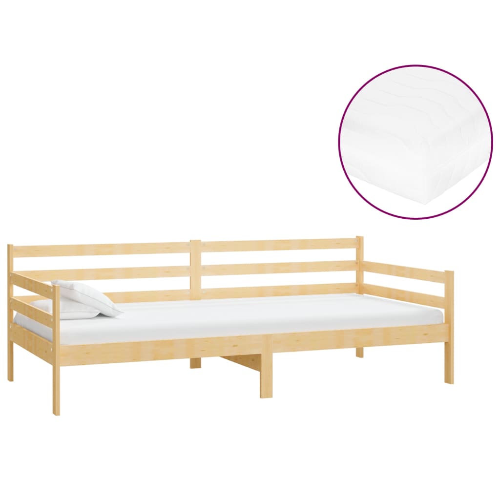 vidaXL Sofá cama con colchón madera de pino maciza 90x200 cm