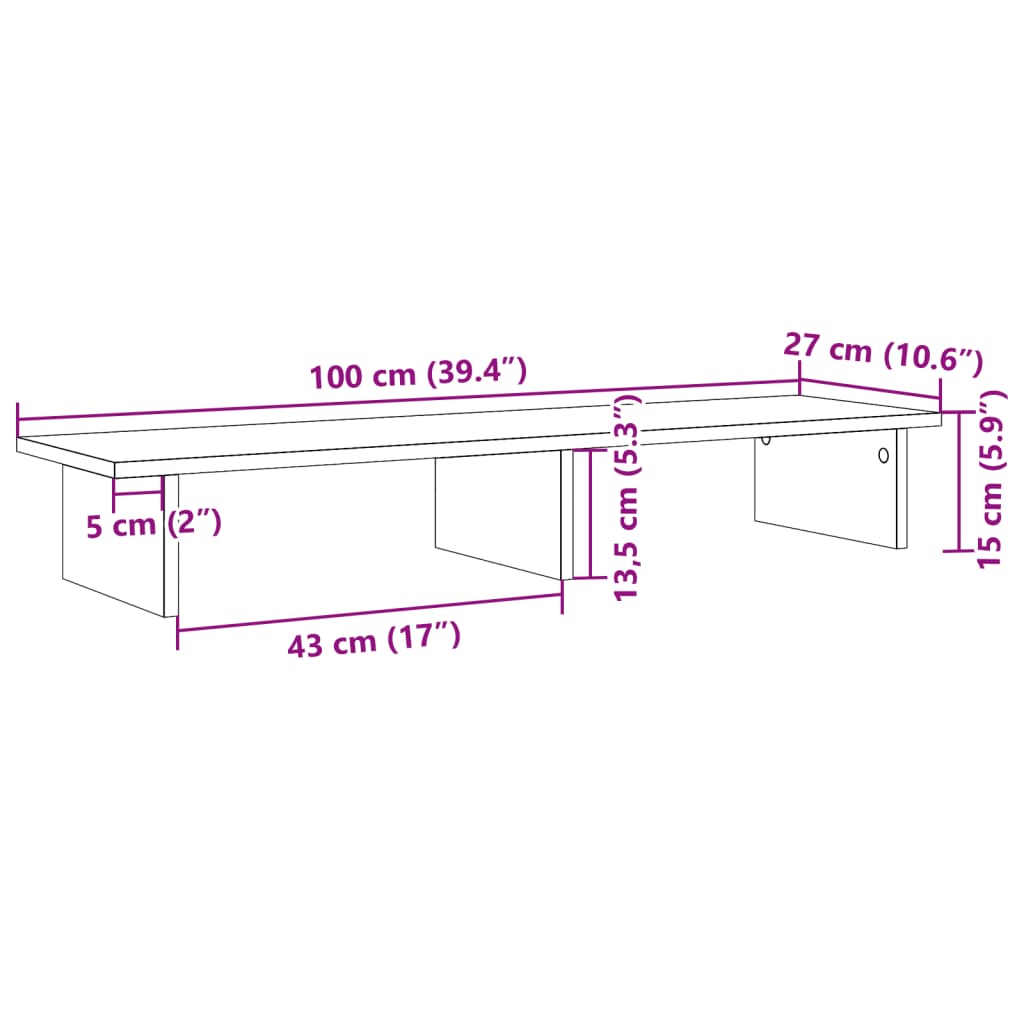 vidaXL Soporte de pantalla madera ingeniería roble Sonoma 100x27x15 cm