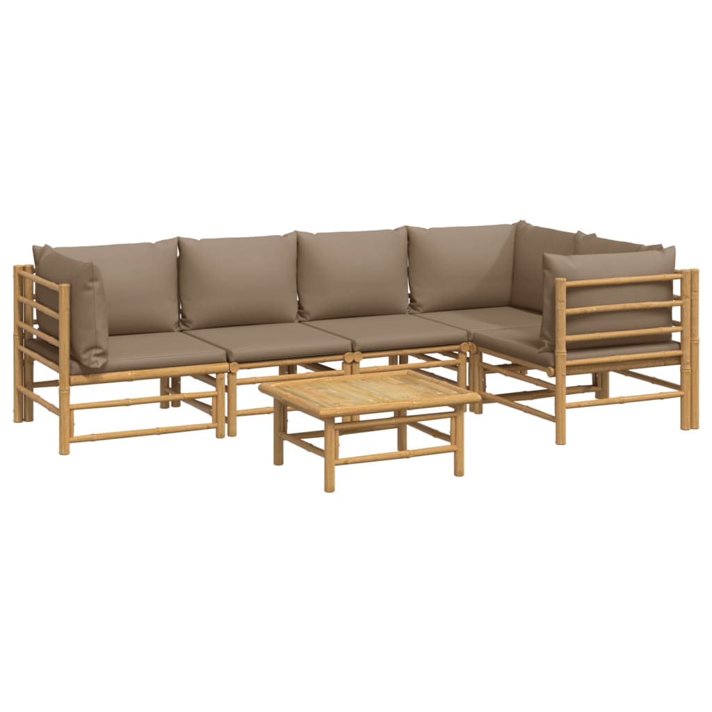 vidaXL Set de muebles de jardín 6 piezas bambú con cojines gris taupé