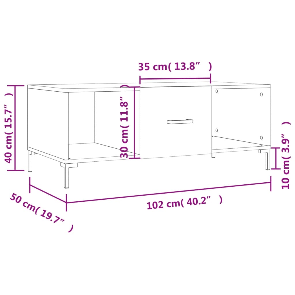 vidaXL Mesa de centro madera contrachapada negro 102x50x40 cm