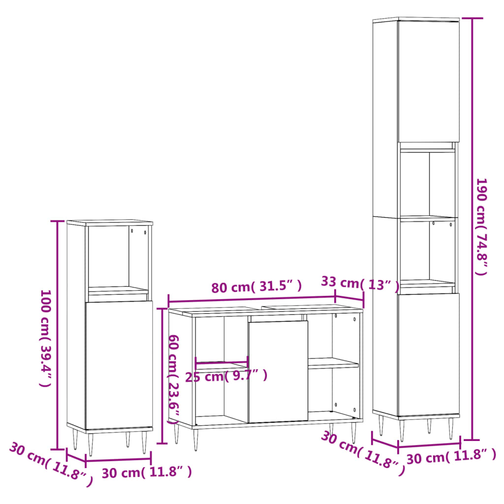 vidaXL Juego de muebles de baño 3 pzas madera contrachapada blanco