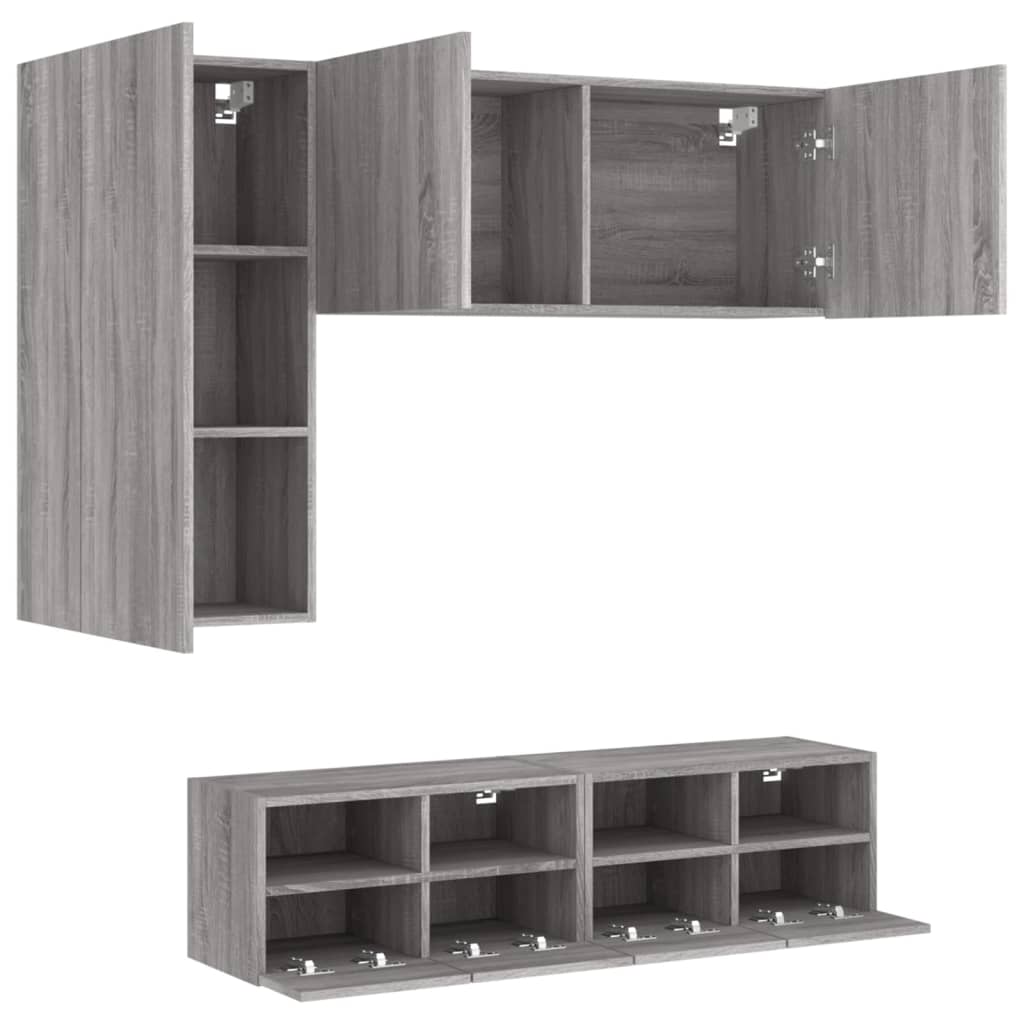 vidaXL Muebles de TV de pared 4 pzas madera de ingeniería gris Sonoma