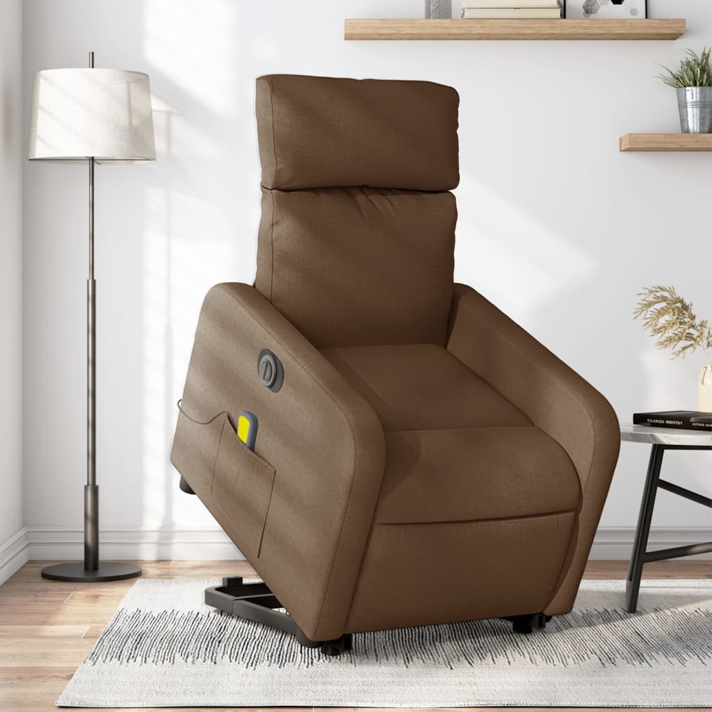 vidaXL Sillón de masaje eléctrico reclinable elevable tela marrón