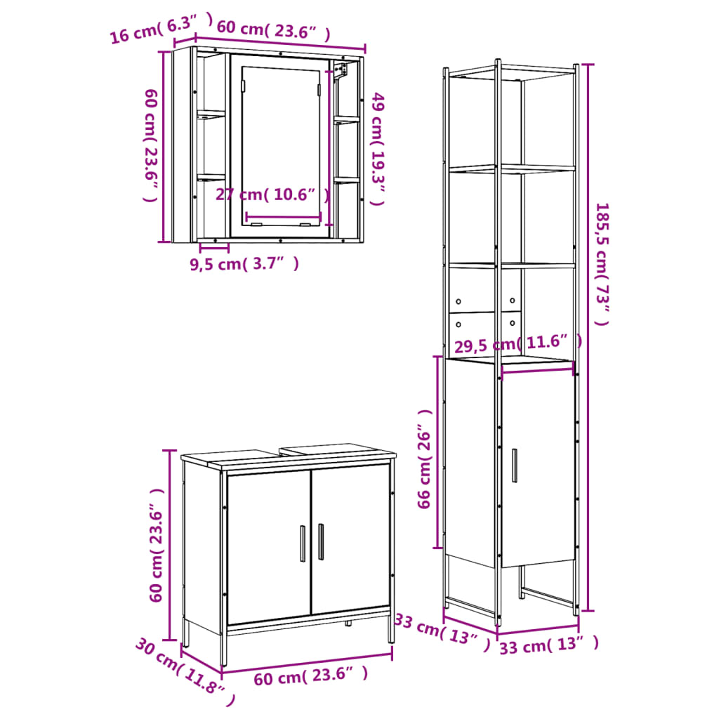 vidaXL Set de muebles de baño 3 pzas madera contrachapada roble marrón