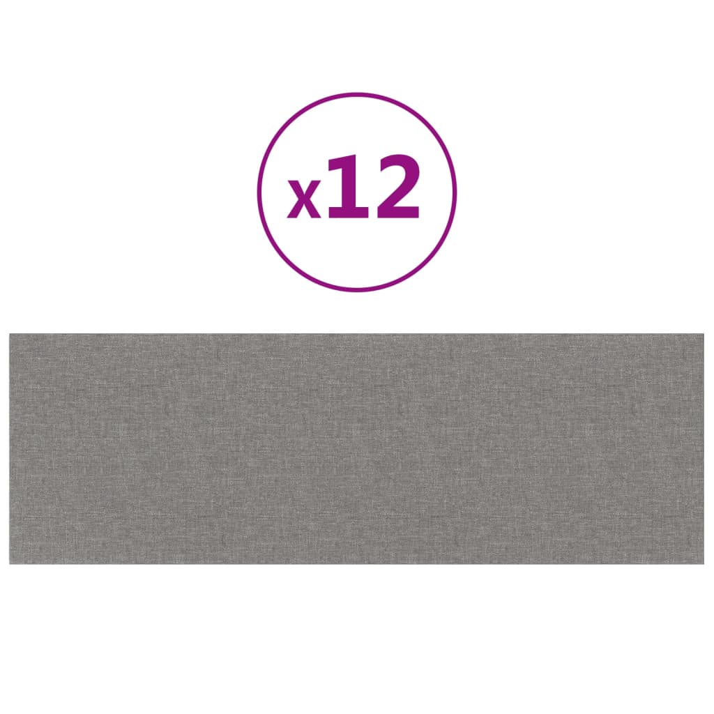 vidaXL Paneles de pared 12 uds tela gris claro 90x30 cm 3,24 m²