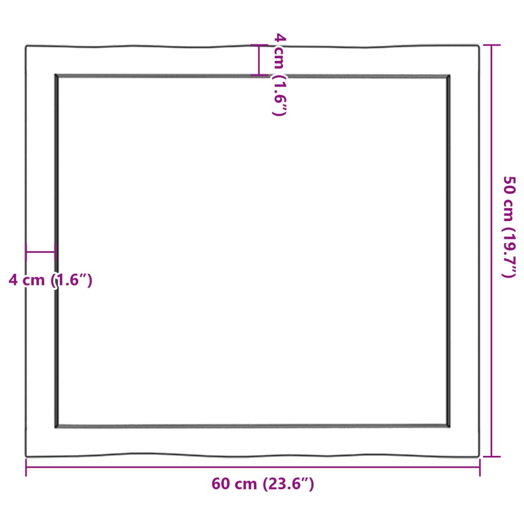 vidaXL Tablero mesa madera tratada borde vivo marrón 60x50x(2-4) cm