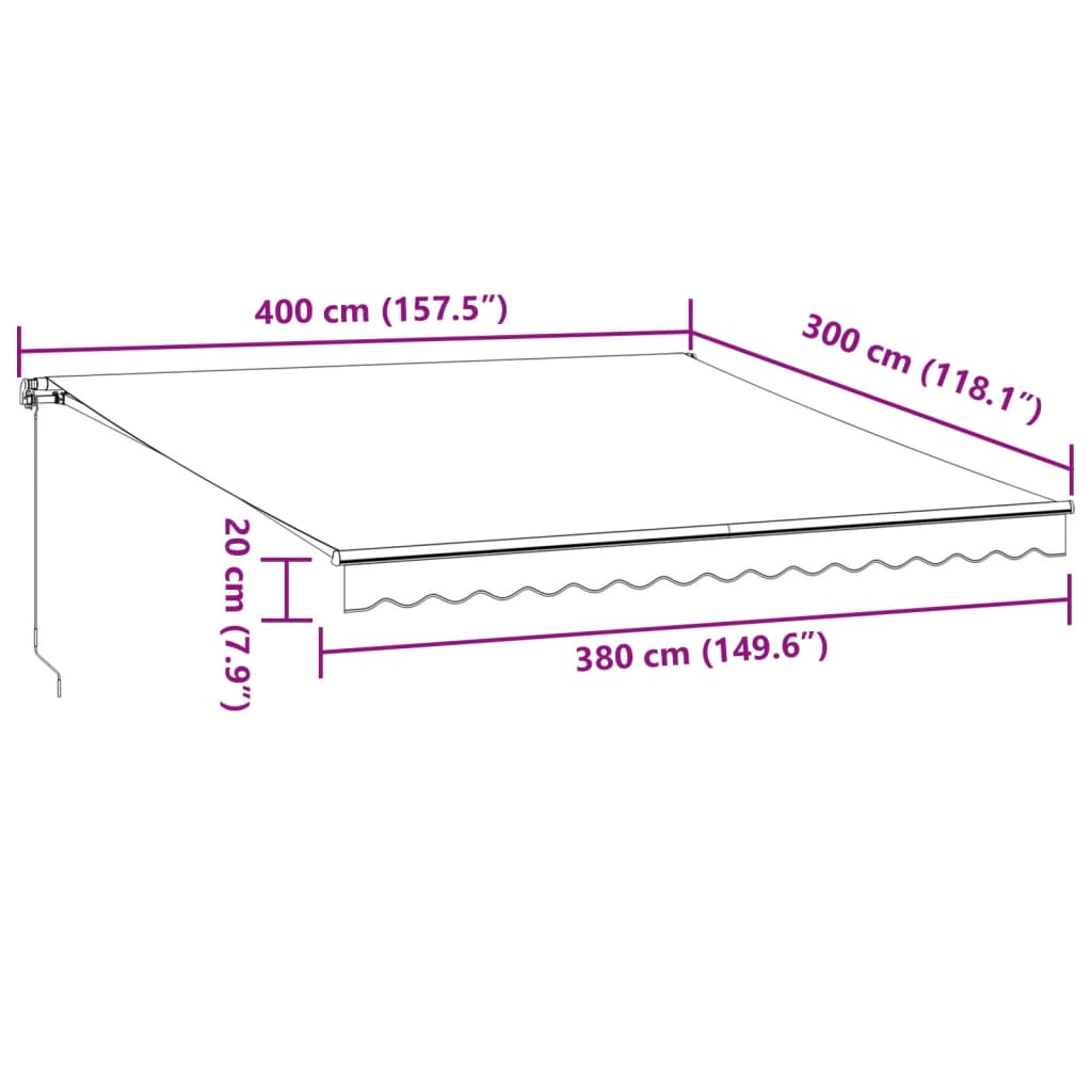 vidaXL Toldo retráctil manual con luz LED antracita y blanco 400x300cm