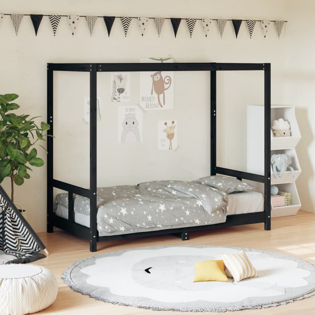 vidaXL Estructura de cama para niños madera de pino negro 80x160 cm