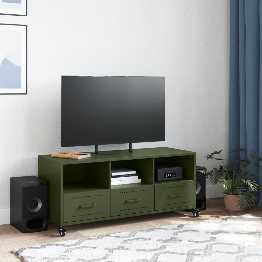 vidaXL Mueble de TV de acero verde oliva 100,5x39x43,5 cm