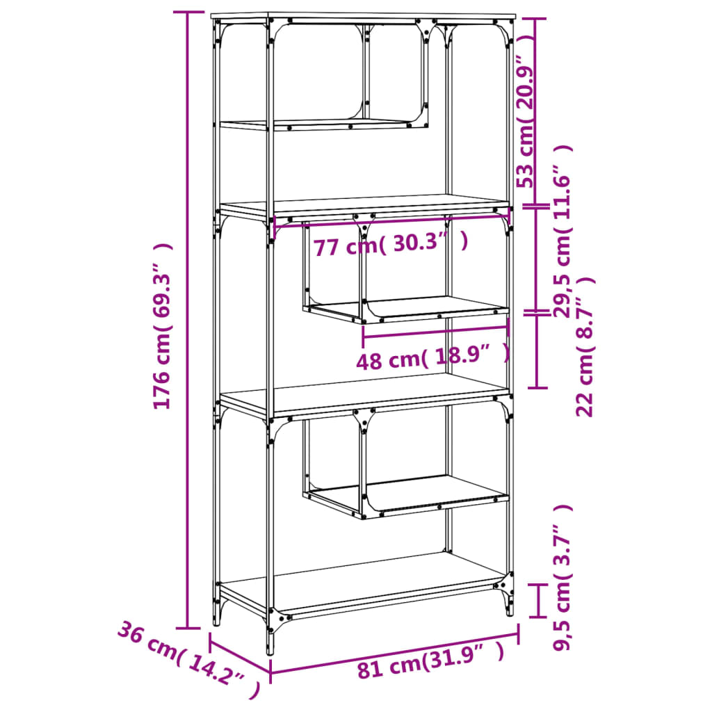 vidaXL Estantería madera de ingeniería roble marrón 81x36x176 cm