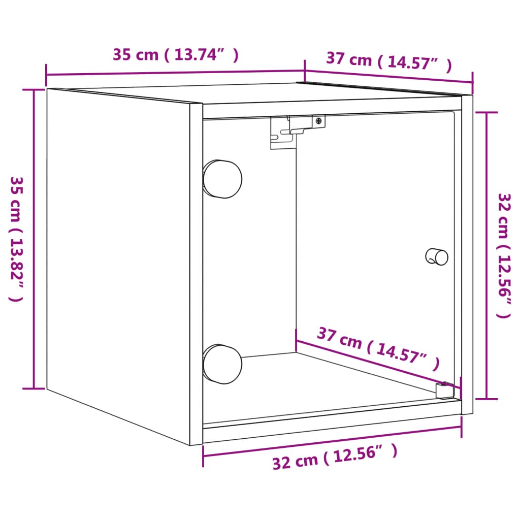 vidaXL Mesita de noche con puerta de vidrio roble ahumado 35x37x35 cm