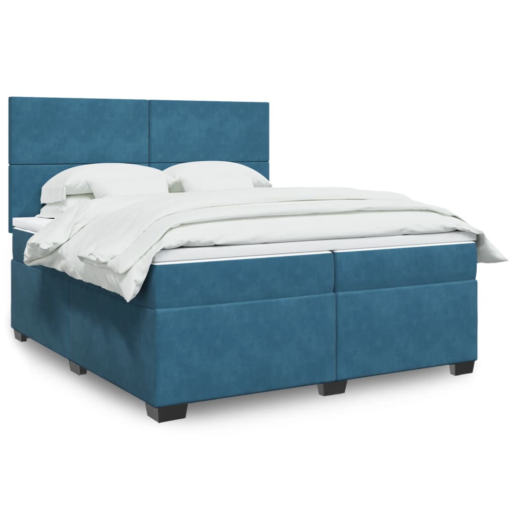 vidaXL Cama box spring con colchón terciopelo azul 200x200 cm