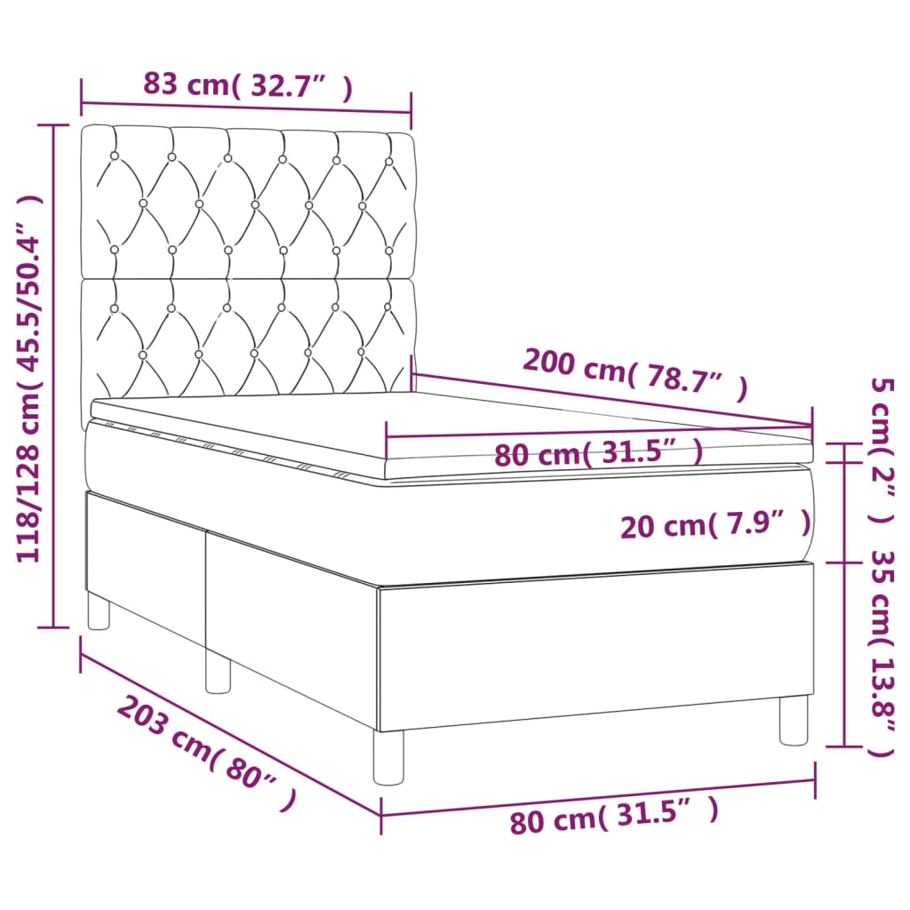 vidaXL Cama box spring con colchón tela marrón oscuro 80x200 cm