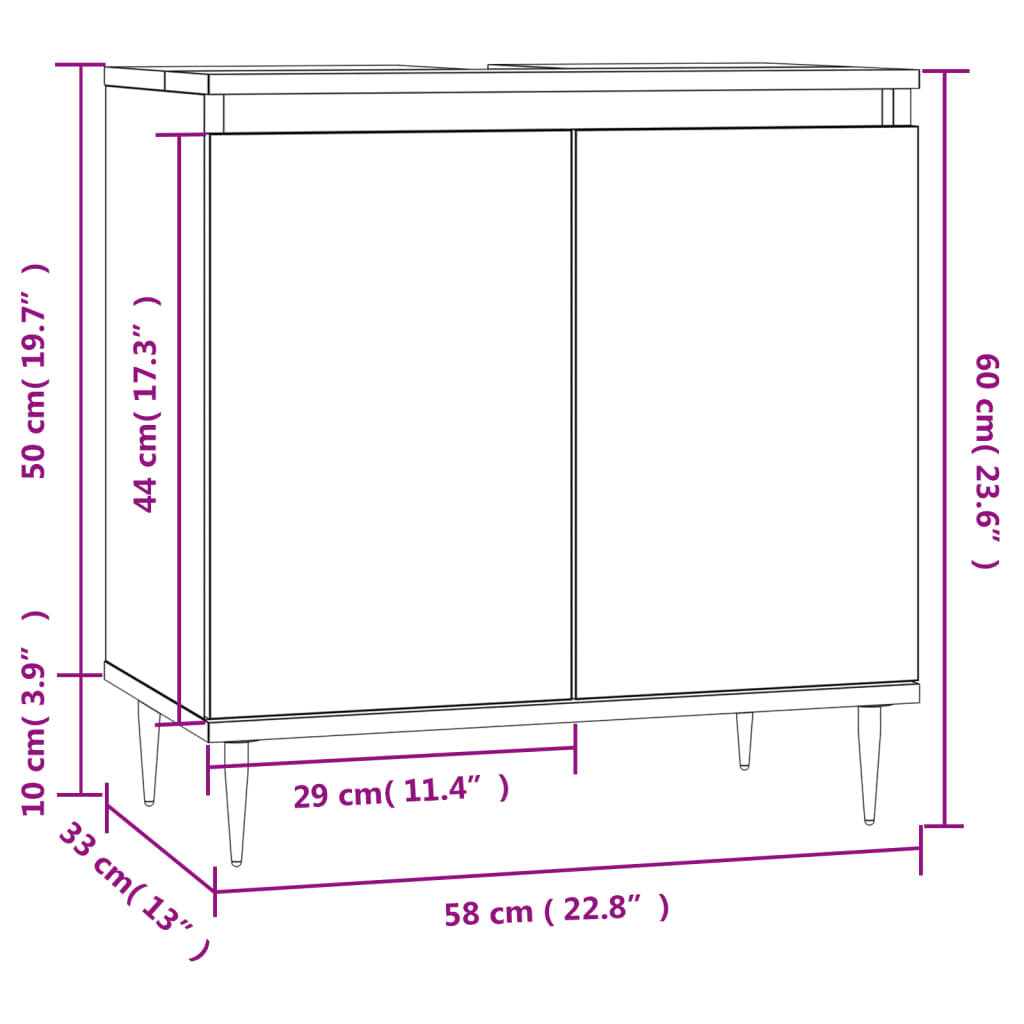 vidaXL Armario de baño madera de ingeniería marrón roble 58x33x60 cm