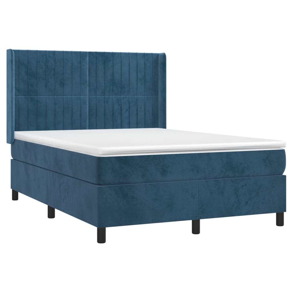 vidaXL Cama box spring colchón y LED terciopelo azul oscuro 140x200 cm