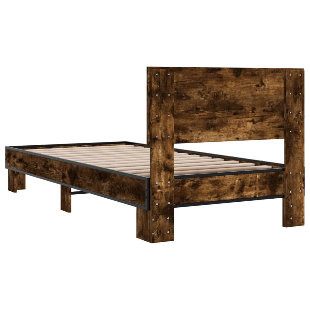 vidaXL Estructura cama madera ingeniería metal roble humo 100x200 cm