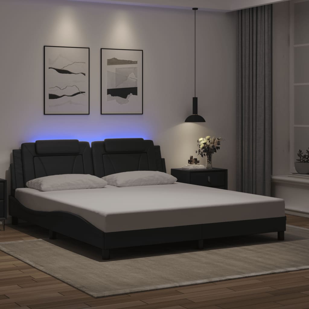 vidaXL Estructura cama LED sin colchón cuero sintético negro 180x200cm