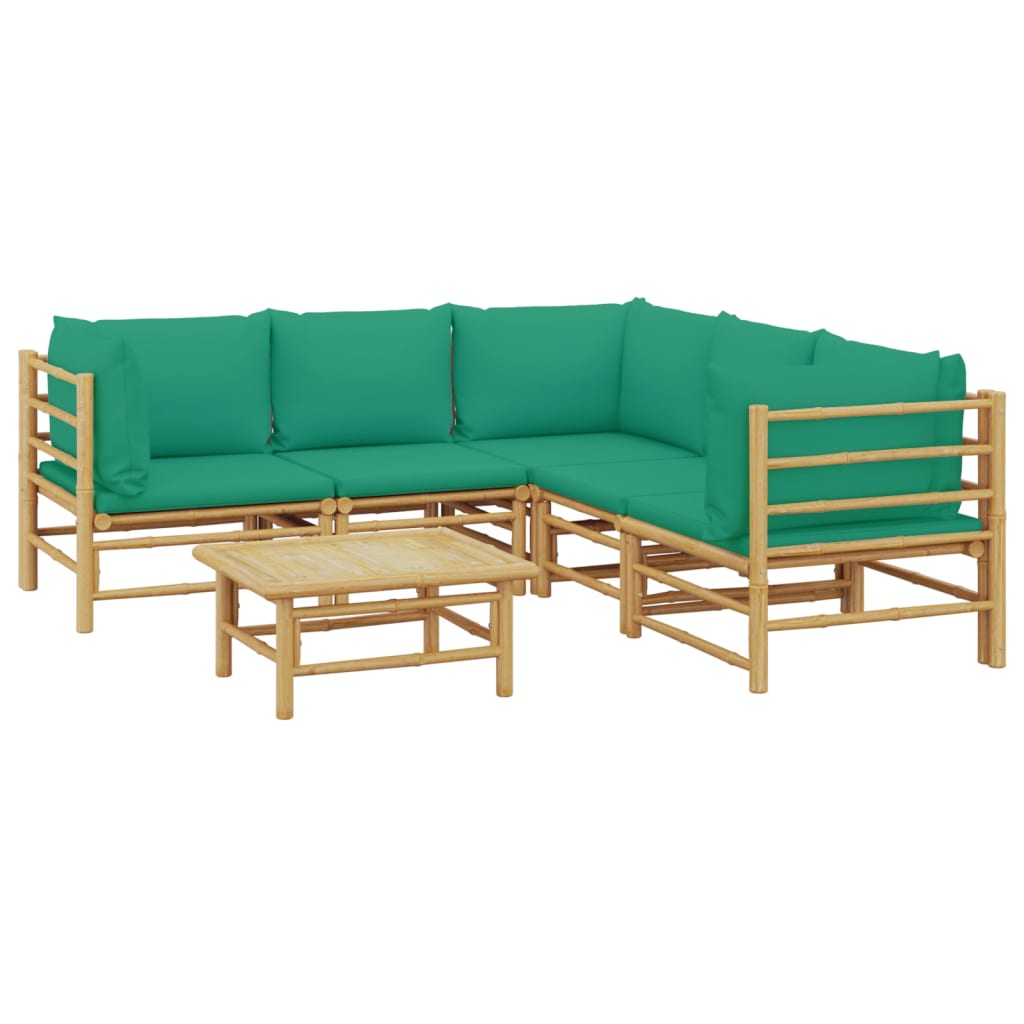 vidaXL Set de muebles de jardín 6 piezas bambú con cojines verde