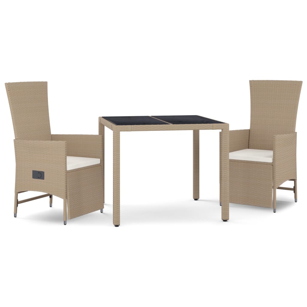 vidaXL Set comedor de jardín 3 pzas con cojines ratán sintético beige