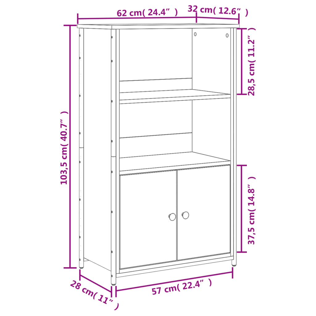 vidaXL Aparador alto madera de ingeniería marrón roble 62x32x103,5 cm