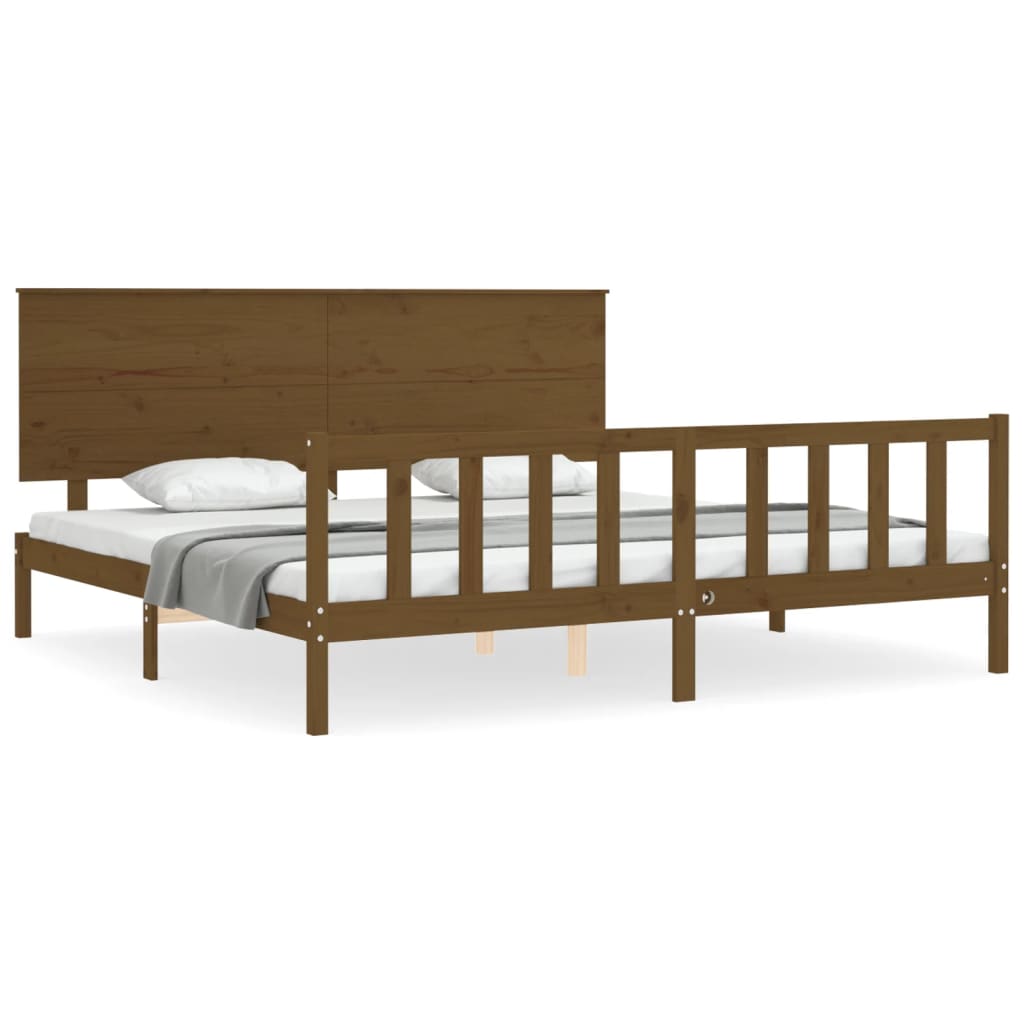 vidaXL Estructura cama y cabecero madera maciza marrón miel 200x200 cm