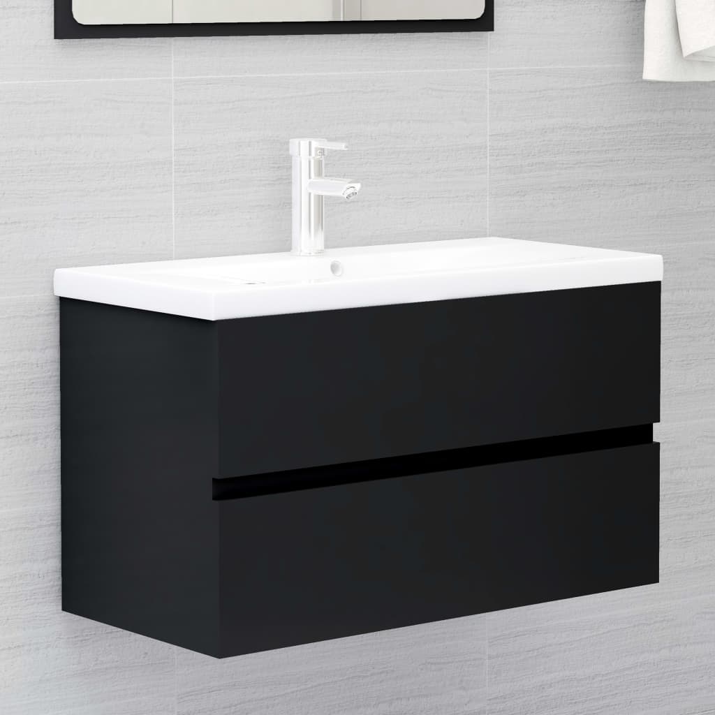 vidaXL Mueble con lavabo madera de ingeniería negro