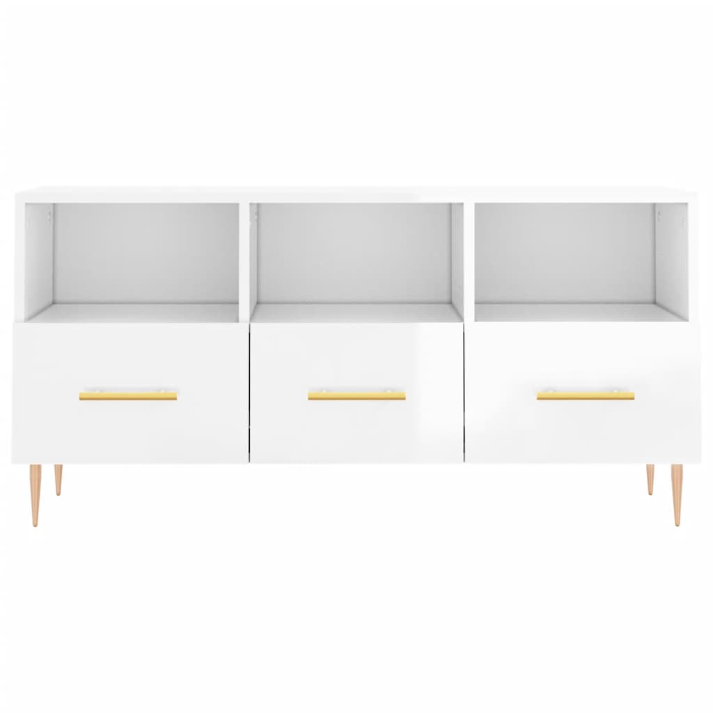 vidaXL Mueble de TV madera contrachapada blanco brillo 102x36x50 cm