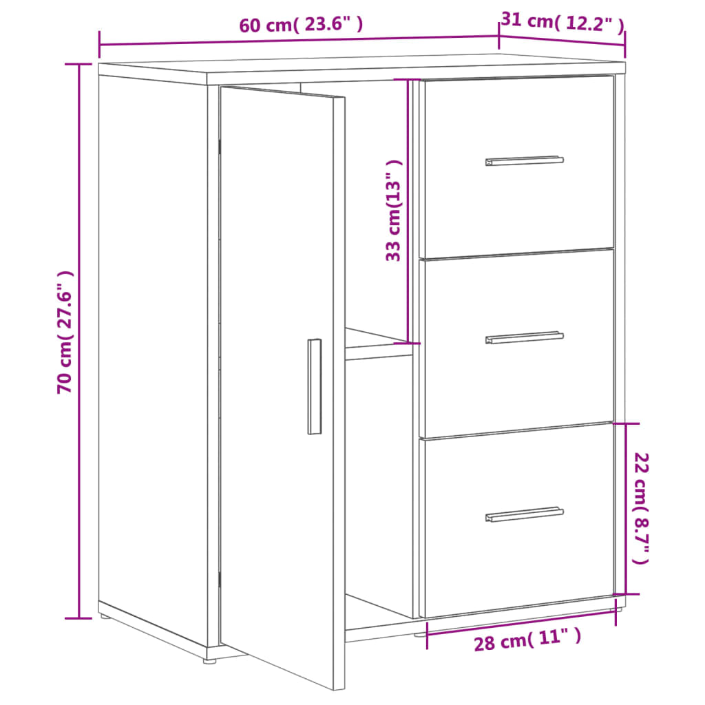 vidaXL Aparador de madera de ingeniería roble Sonoma 60x31x70 cm