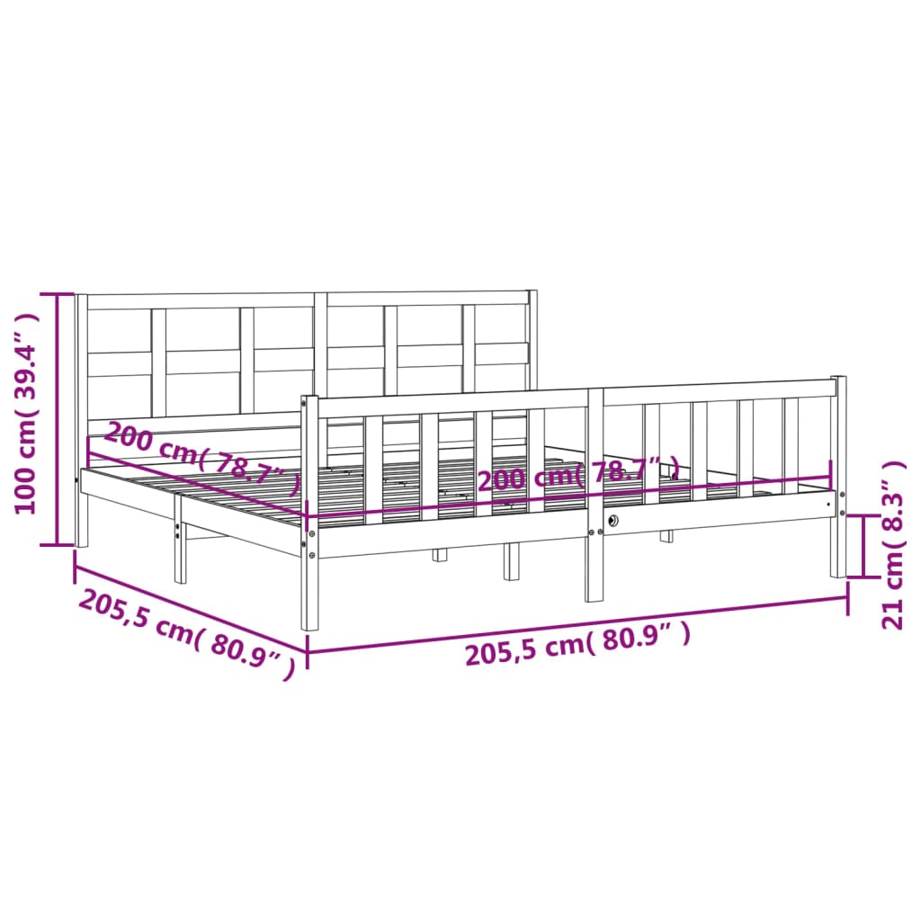 vidaXL Estructura de cama con cabecero madera maciza gris 200x200 cm