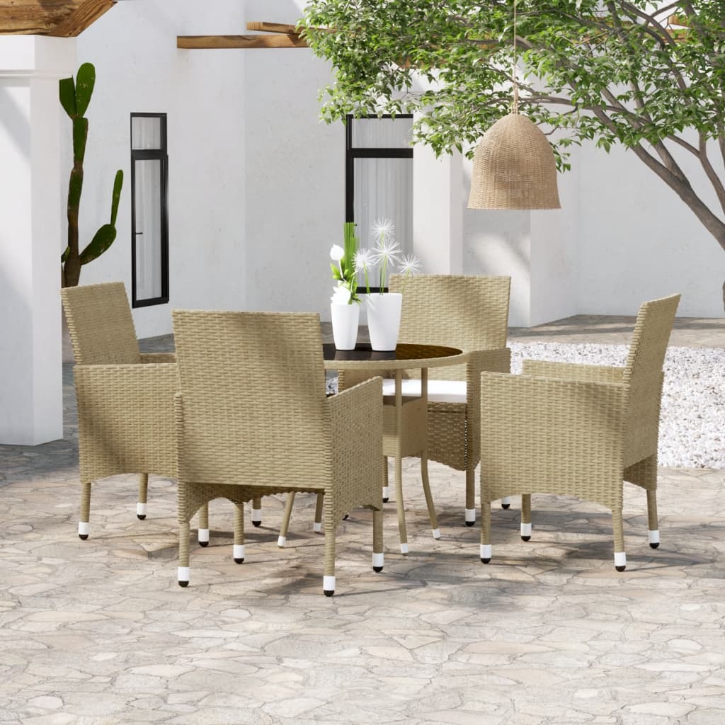 vidaXL Juego de comedor para jardín de 5 piezas ratán sintético beige