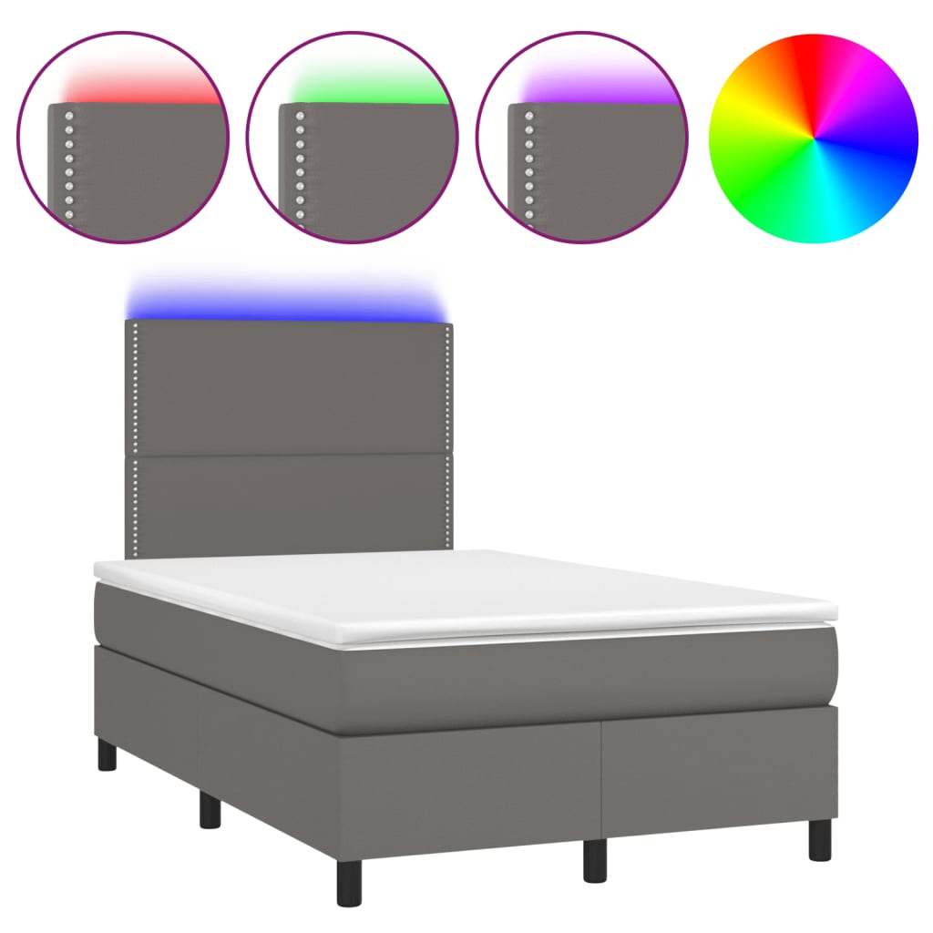 vidaXL Cama box spring con colchón LED cuero sintético gris 120x190 cm