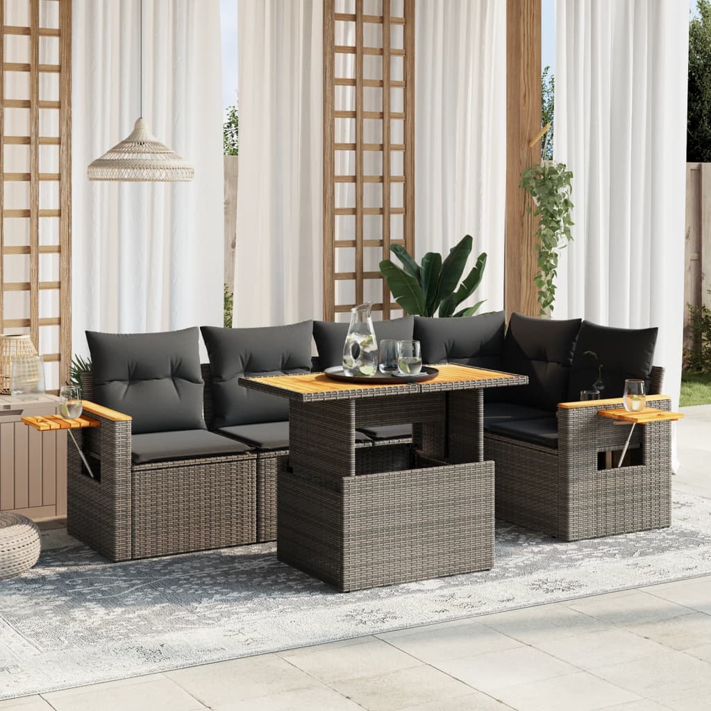 vidaXL Set de muebles de jardín 6 pzas y cojines ratán sintético gris